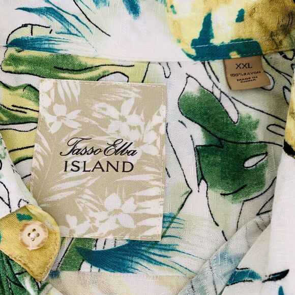 Tasso Elba Island Shirt Men XXL 2XL White Green Hawaiian Tropical Resort Beach - Picture 3 of 7